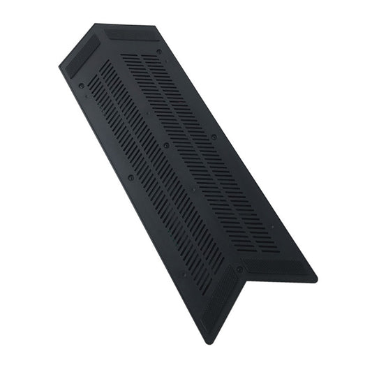 Black underside of cooling fan bracket stand with ventilation grille