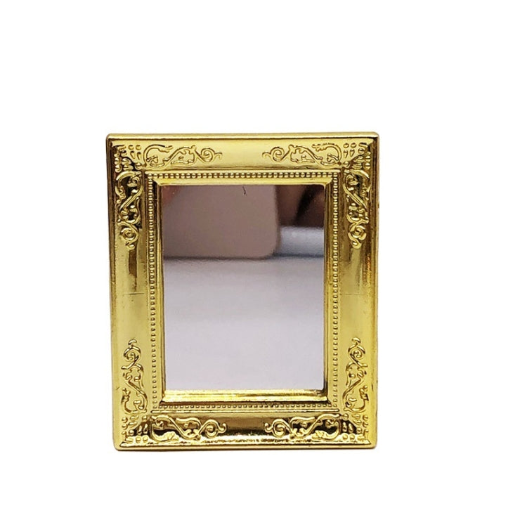 Mini wall mirror toy with decorative gold square frame and mirrored center