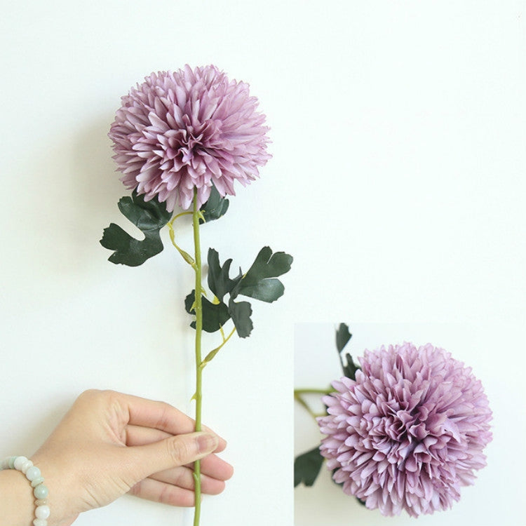 Light purple dandelion-style simulation flower ball with green stem and leaves