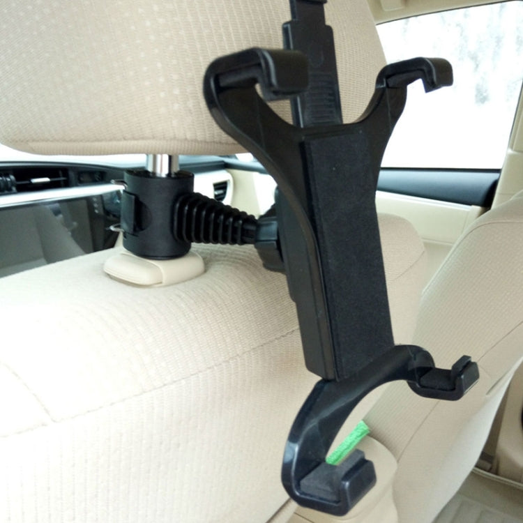 Car headrest tablet mount holder, black stand with base feet and side tabs