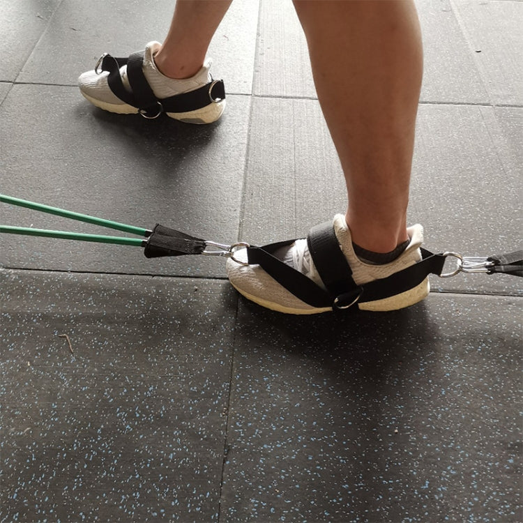 Black shoe cover pull-rope straps on sneakers, with pull rope handles and green bar