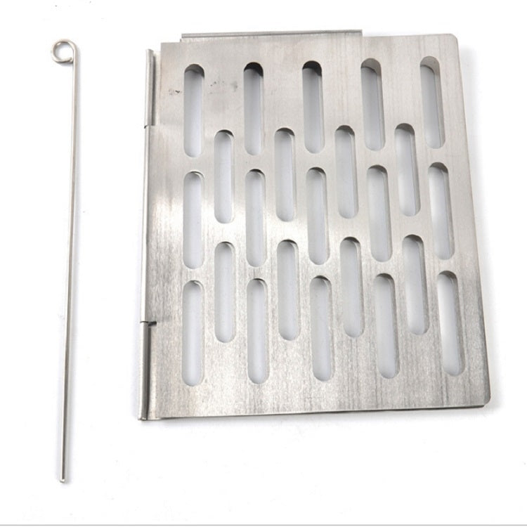 Stainless steel folding barbecue grilling net with long handle rod and ring loop