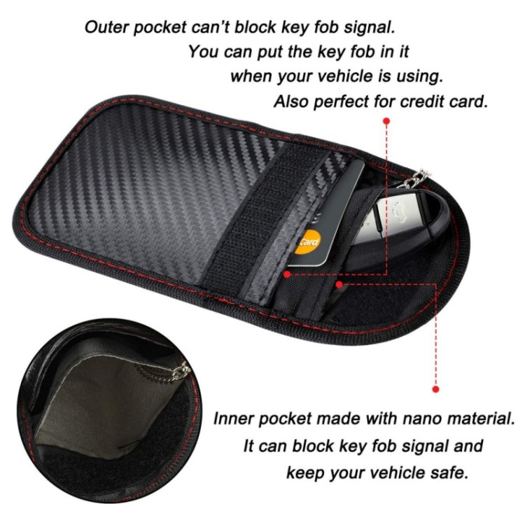 RFID shielding car key and phone pocket with inner card/key slot, carbon fiber look, red trim
