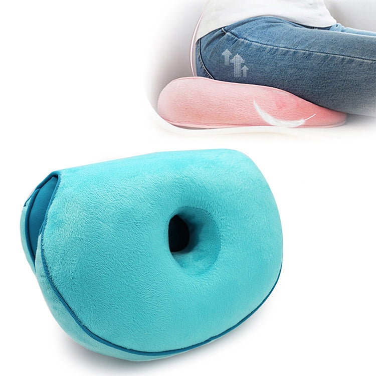 Blue memory foam seat hip lift cushion with central contoured hole