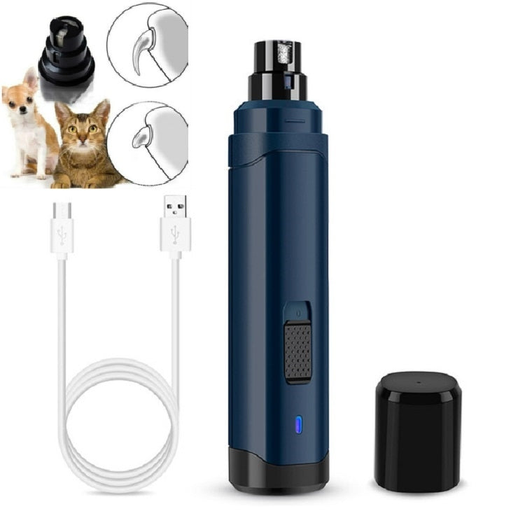 Pet electric nail polisher blue device with charging cable and protective base cap