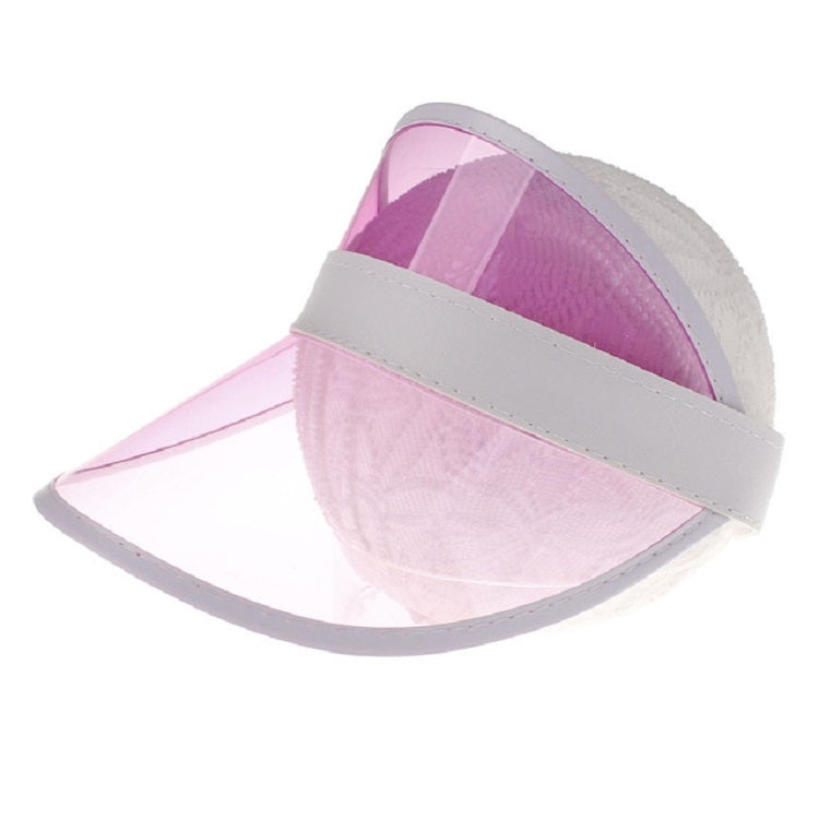 Transparent PVC sun visor hat with pink tinted shield and white trim