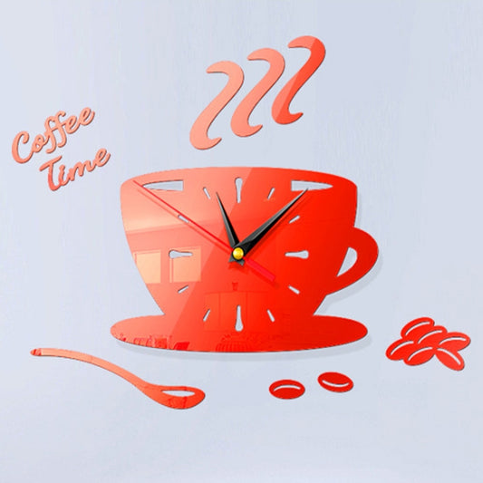Home DIY 3D Stereo Decorative Fashion Coffee Wall Clock Acrylic Mirror Wall Sticker Coffee Clock