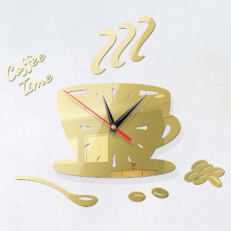 Light gold 3D coffee cup wall clock sticker with number 22 and red hands