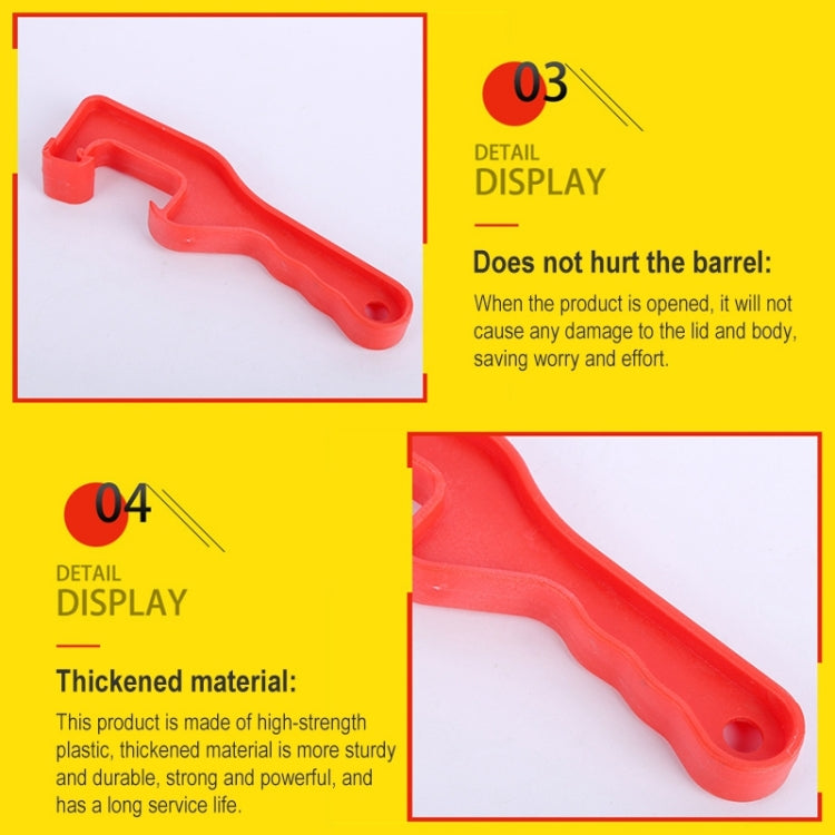 Thickened ABS bucket lid opener wrench, red plastic tool with round hole end