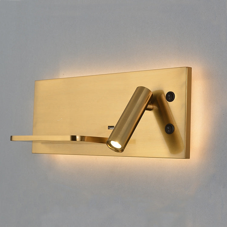 Antique copper wall lamp with adjustable spotlight cylinder and backlight bar