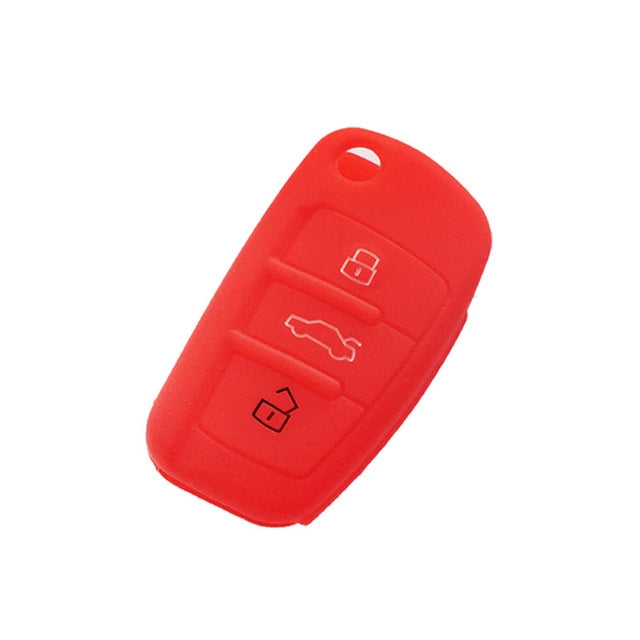 Red silicone car key fob flip cover with button icon panel