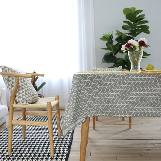 Literary Fresh Geometric Cotton Linen Tablecloth Gray Arrow Rectangular Coffee Table Cloth Desk Cloth, 60x60cm, 90x90cm, 100x140cm, 140x140cm, 140x160cm, 140x180cm, 140x200cm, 140x220cm, 140x250cm