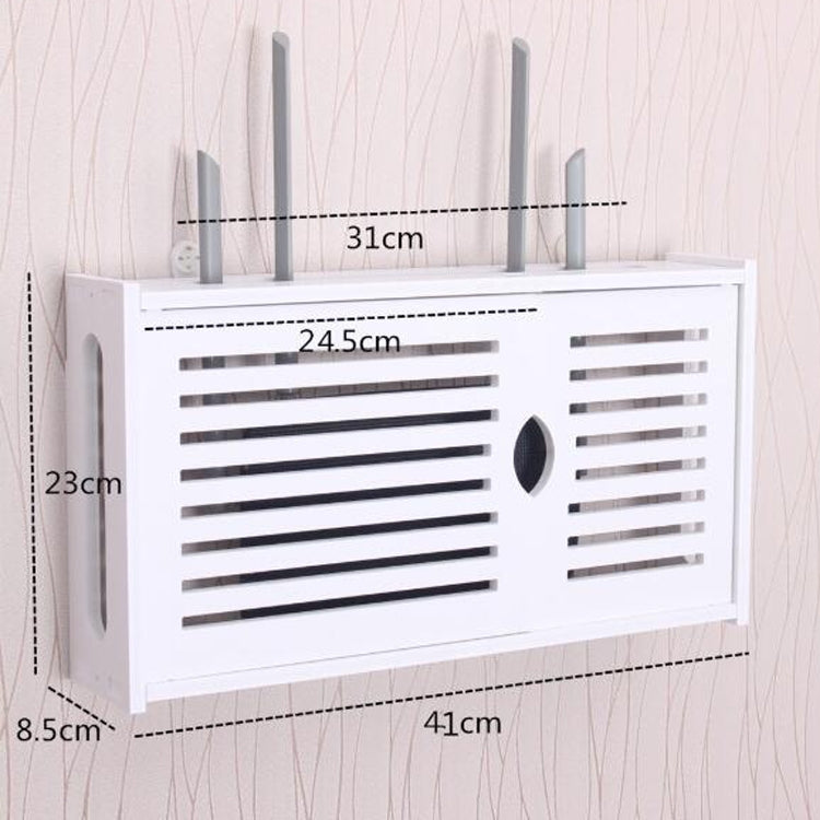 White PVC wall shelf box (41x23x8.5 cm) with vented lattice front and side slot