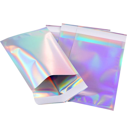 Iridescent holographic self-sealing envelopes with adhesive strip, assorted sizes