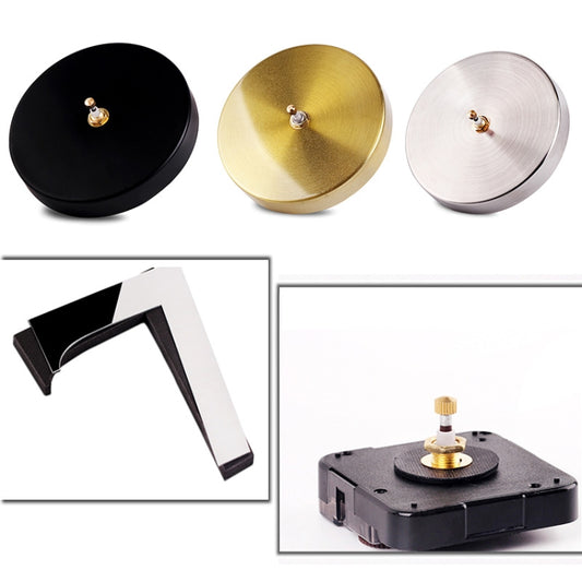 3D wall clock sticker kit with round faces in black, gold, and silver; includes hands