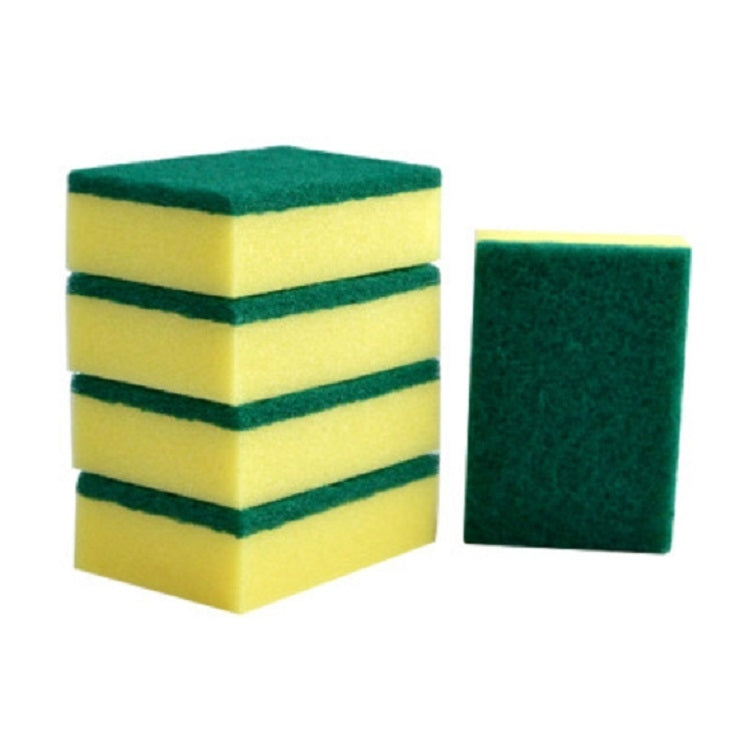 Stacked yellow and green scouring sponge erasers with one separate block