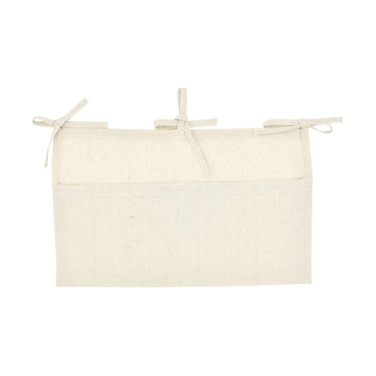 Light linen crib hanging organizer bag with 2 front pockets and ribbon ties