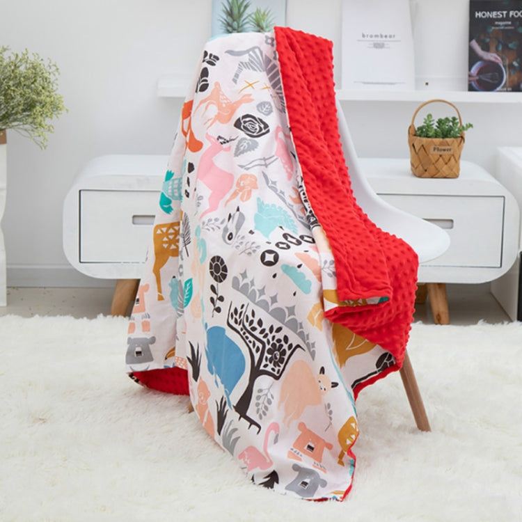 Cotton cartoon baby quilt blanket with gray animal print and red textured backing