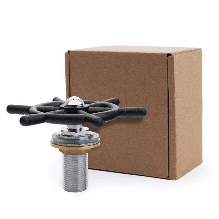 Beer rinser cup washer in box, showing black rotary jet head and threaded metal outlet