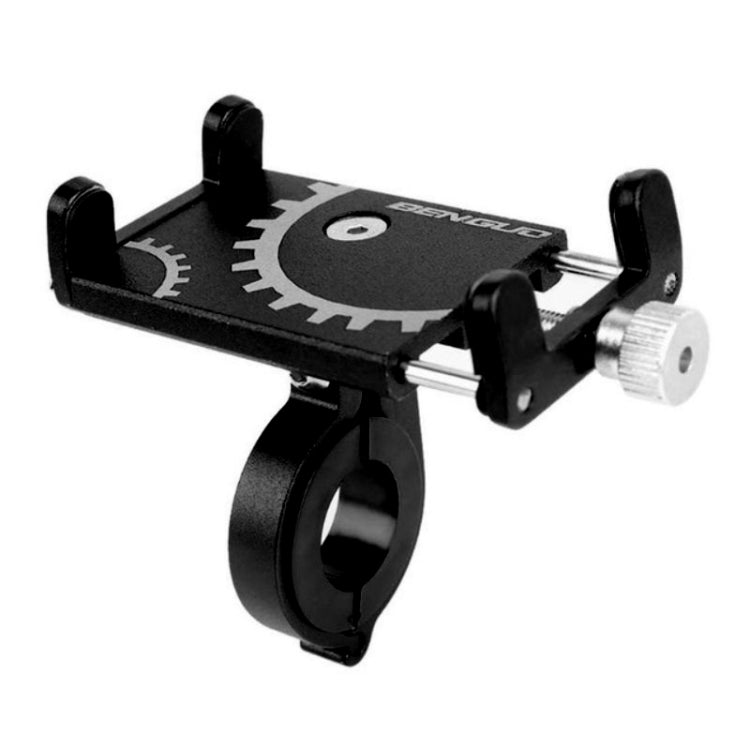 Black aluminum phone bracket mount with circular center plate and clamp arms