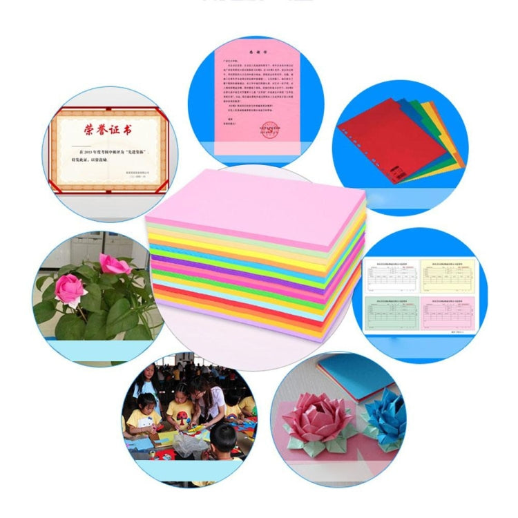 Stack of pink and multicolor craft paper sheets with small sample cards shown.