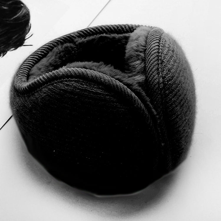 Black plush knitted earmuffs with ribbed outer edge and soft ear padding