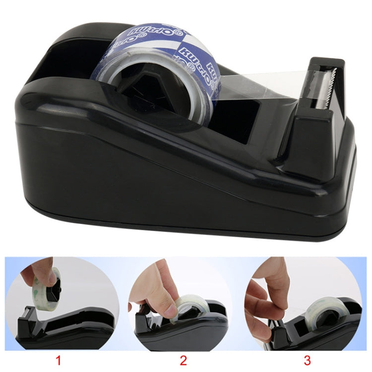 Black tape dispenser with tape roll loaded and side blade holder