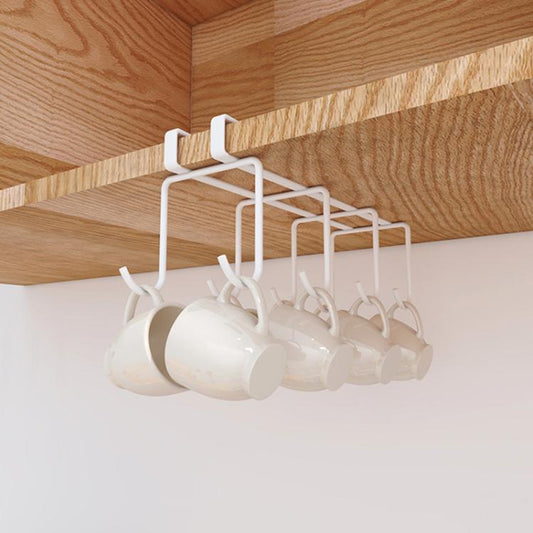 Hanging Nail-free Partition Cup Holder Creative Kitchen Supplies Storage Rack, 8 Hooks, 6 Hooks