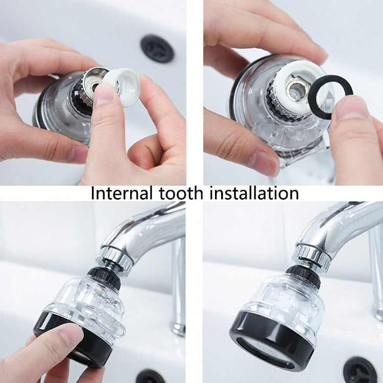 Faucet filter installation showing internal thread and rotating connector parts