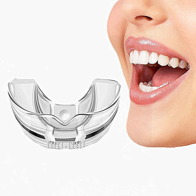 Clear silicone night braces tray with molded front teeth for alignment