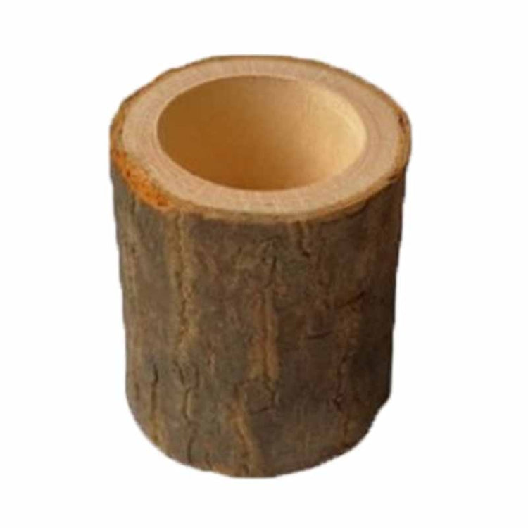 Tall round log planter with smooth hollow top for candles or succulents.
