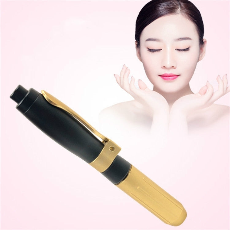 Needleless beauty atomizer device with black and gold cannon-style body