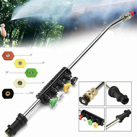High Pressure Car Wash Water Gun 1/4 Quick Plug Interface Fan Shaped Five Color Nozzle Stainless Steel Elbow Extension Rod, High Pressure Spray Gun Kit