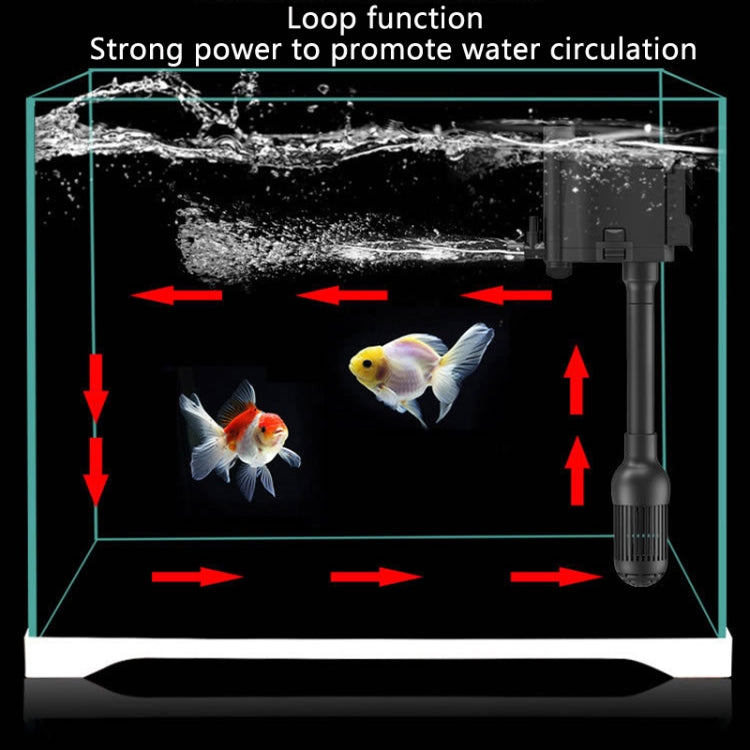 Aquarium filter oxygenation pump circulating water inside a tank with fish