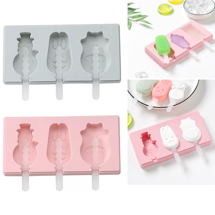 Silicone ice pop mold with lid, three cavities in gray and pink colors