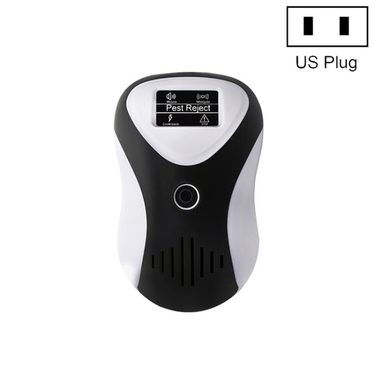 Ultrasonic insect repellent, black and white body with US plug icon
