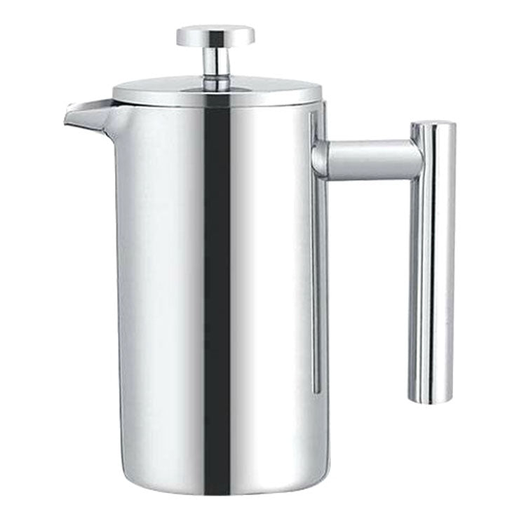 Stainless steel French pressure coffee pot with side handle and plunger lid
