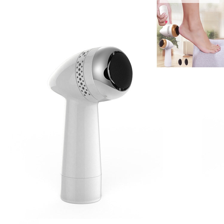 White foot pedicure grinder with gold ring and dark sanding head, shown in use