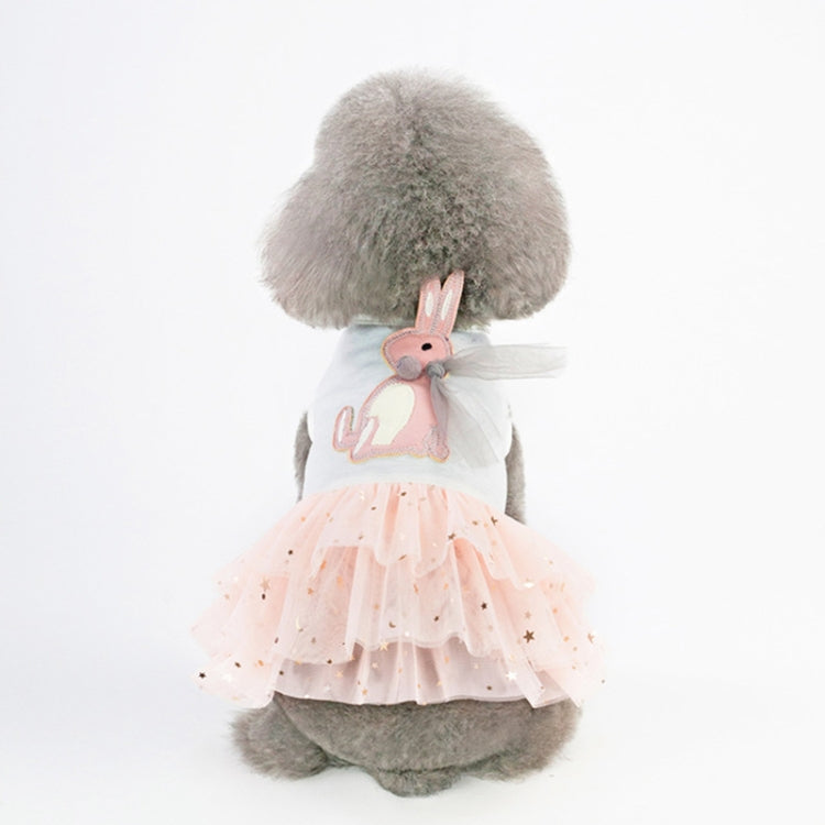 Pet bunny dress with pale peach dotted tutu ruffles and bow applique