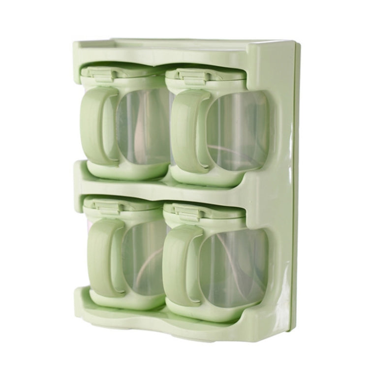 Light green plastic seasoning organizer with 4 hinged compartments (2 grids)