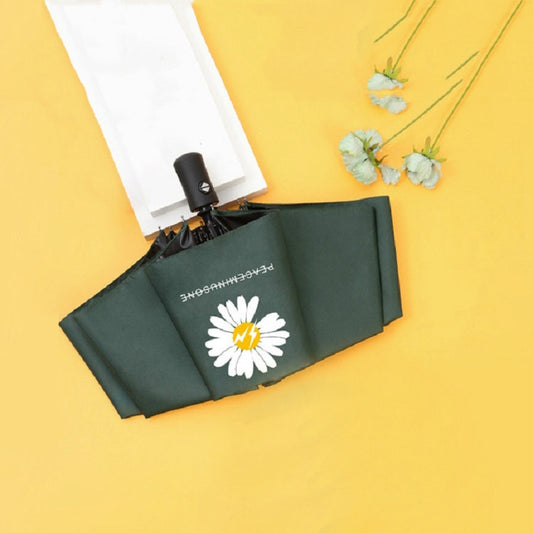GD Daisy Vinyl Sunny And Rain Umbrella Anti-UV Shade Sunscreen Three Folding Umbrella