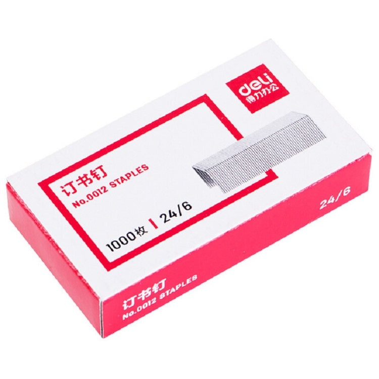 Red and white Deli No.12 24/6 staples box, 1000-count pack