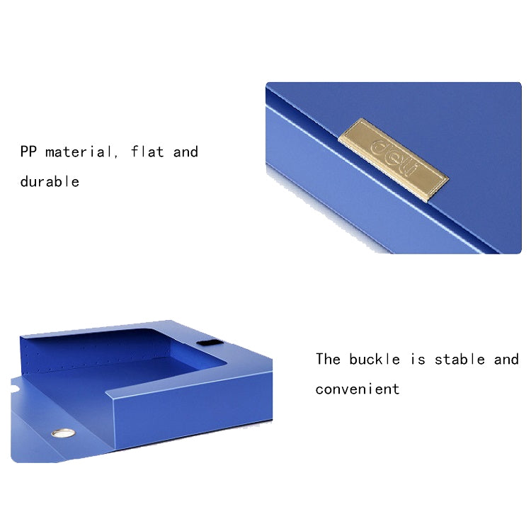 Blue PP plastic file box with metal label tag and snap-stable lid