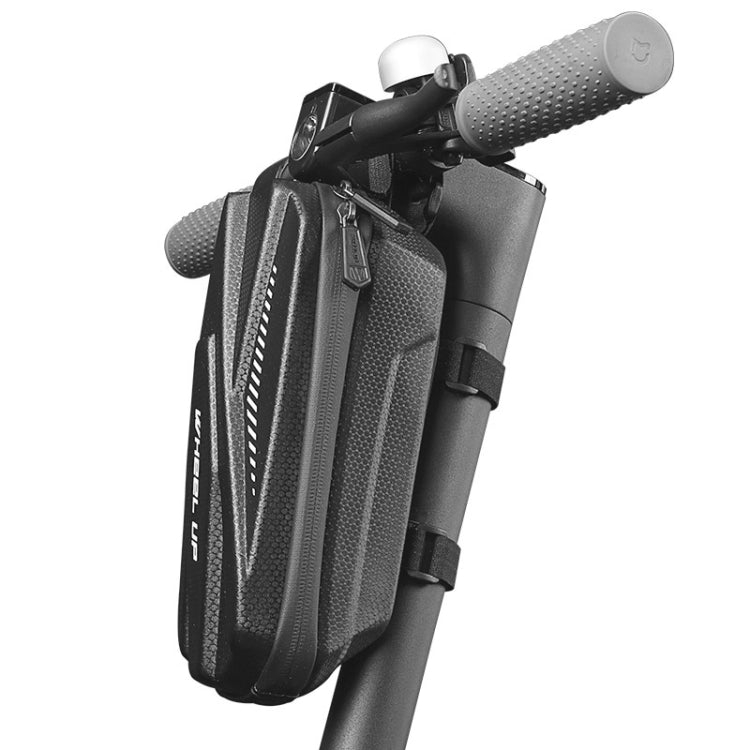 EVA hard shell front bike bag in dark gray with textured sides and handlebar mounting straps