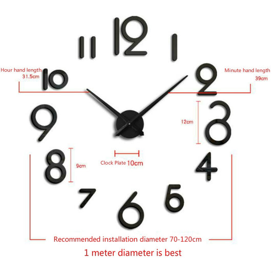 Black acrylic wall clock with large 3D numerals, long and short hands
