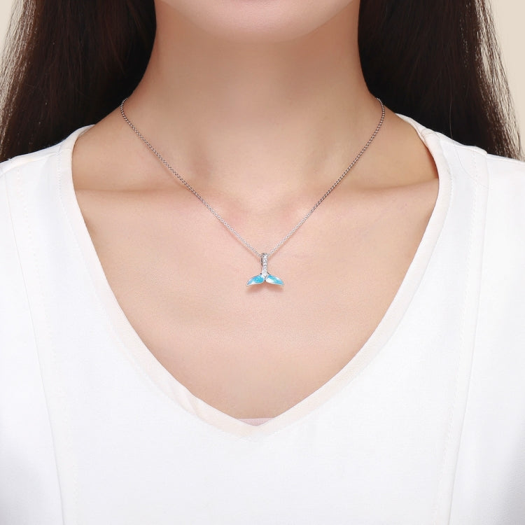 Ocean fishtail pendant necklace in sterling silver with blue enamel fins on chain