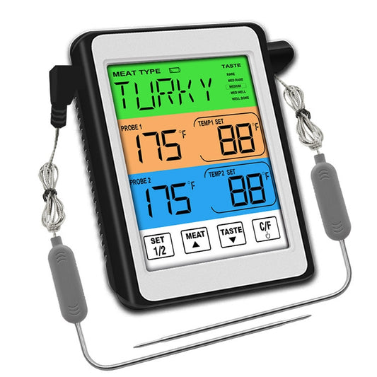 CH-212 Dual Probe Color Screen Smart Alarm Grill Kitchen Thermometer, Colorful Backlight, Orange Backlight