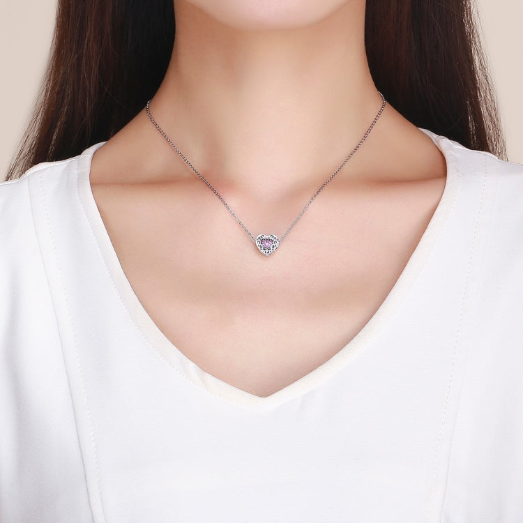 Heart-shaped purple CZ pendant bead in sterling silver on a fine chain necklace