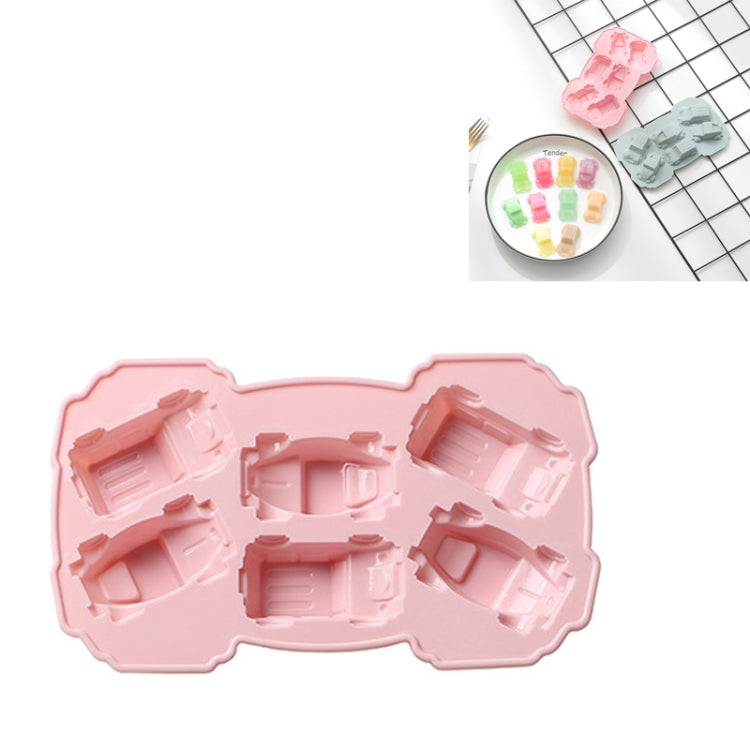 Pink 3D car silicone mold tray close-up with six car cavities