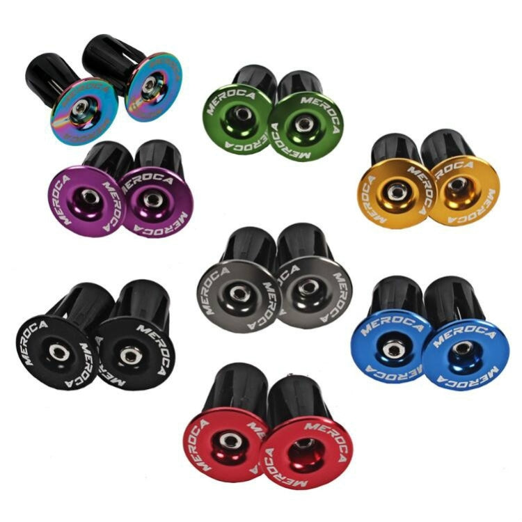 Mixed-color MEROCA handlebar end plugs with black wedges and round locking caps